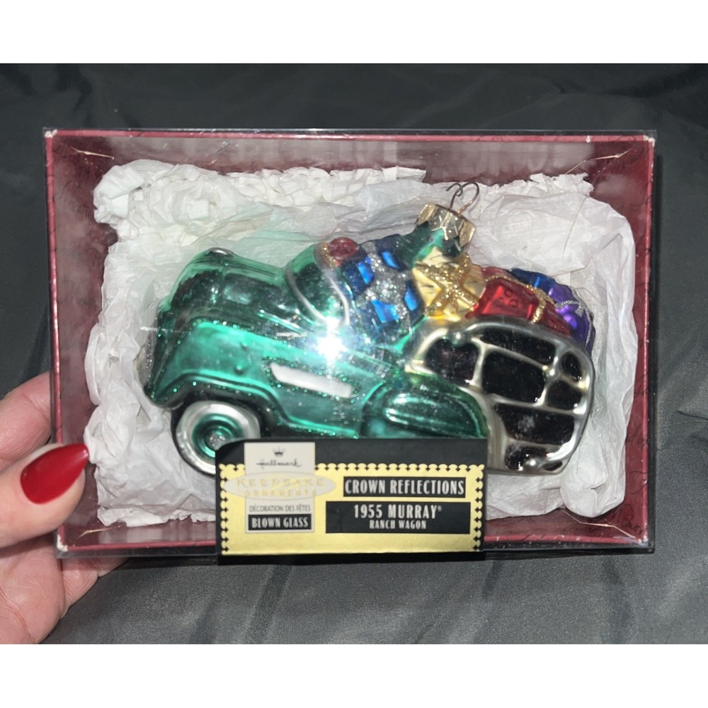 Large GLASS ORNAMENT 1955 MURRAY RANCH WAGON HALLMARK‎ KEEPSAKE REFLECTIONS